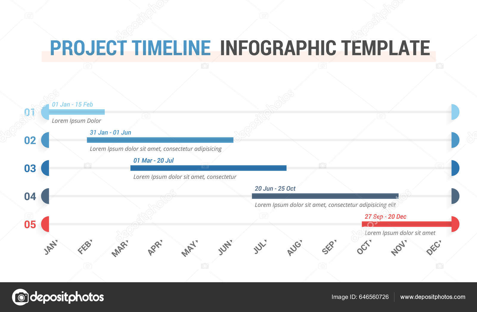 Gantt Chart Project Timeline Five Stages Infographic Template Web