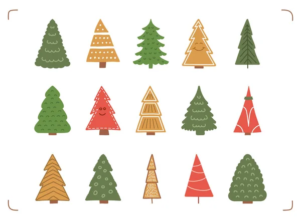 15色の手描きクリスマスツリー クリスマスの挨拶カードのためのドアモミの木 包装デザインなど 休日の装飾要素 ベクトルEps10イラスト — ストックベクタ
