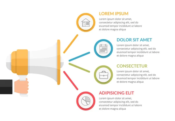 Infographic Template Μεγάφωνο Στοιχεία Επιλογές Βήματα Process Workflow Concept Web — Διανυσματικό Αρχείο