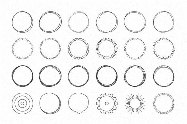 Set Von Handgezeichneten Kreisen Runden Formen Und Objekten Doodle Stil — Stockvektor