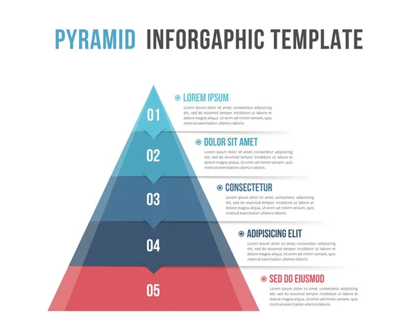 Pirámide Con Cinco Elementos Lugar Para Texto Plantilla Infografía Para — Archivo Imágenes Vectoriales