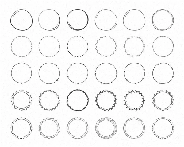 Ensemble Cercles Dessinés Main — Image vectorielle