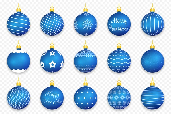 Blaue Weihnachtskugeln Mit Schatten Auf Transparentem Hintergrund Vektor Eps10 Illustration — Stockvektor