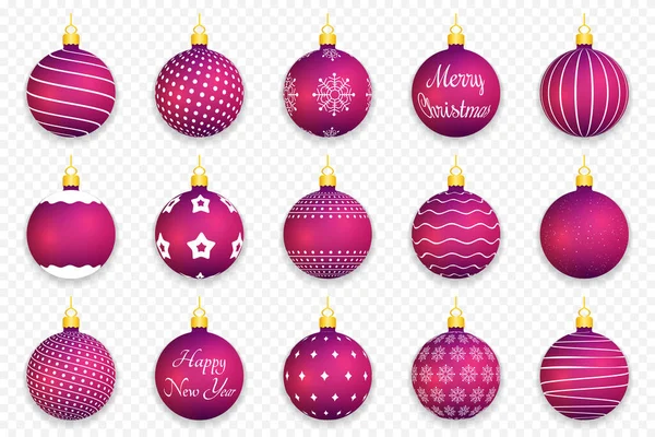 Фіолетові Різдвяні Кульки Тінями Прозорому Фоні Векторна Ілюстрація Eps10 — стоковий вектор