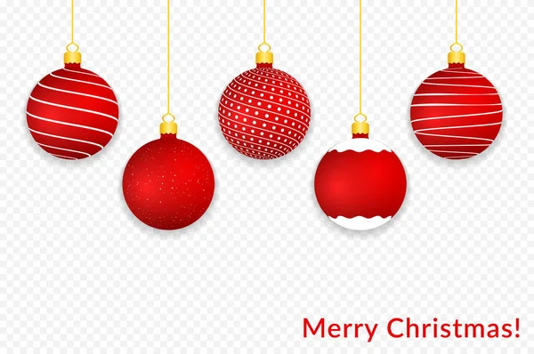 Vijf Hangende Rode Kerstballen Transparante Achtergrond Vector Eps10 Illustratie — Stockvector