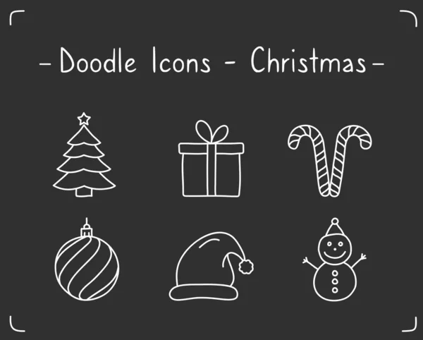 Doodle Christmas Icons Black Background Vector Eps10 Illustration — Stock Vector