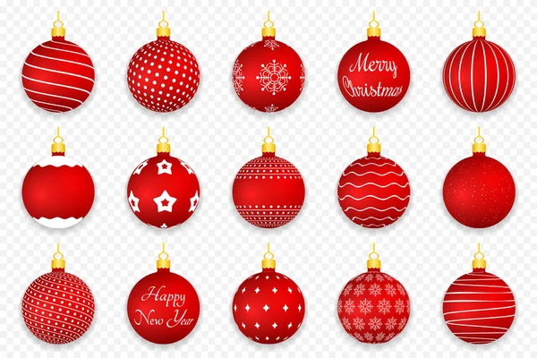 Boules Noël Rouges Avec Ombres Sur Fond Transparent Vecteur Eps10 — Image vectorielle