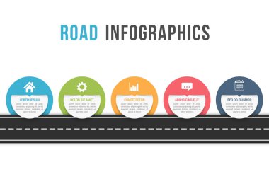 İkonlarınız ve metinleriniz için beş daireye sahip yol bilgi grafikleri, vektör eps10 illüstrasyonu