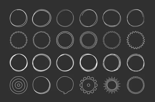 Set Hand Drawn Circles Shapes Objects Doodle Style Black Background — Stock Vector