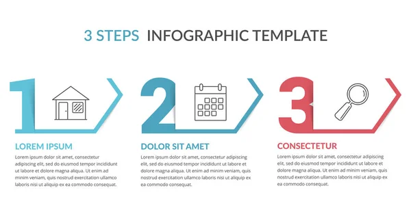 Three Numbers Arrows Place Your Text Three Steps Infographic Template — 图库矢量图片