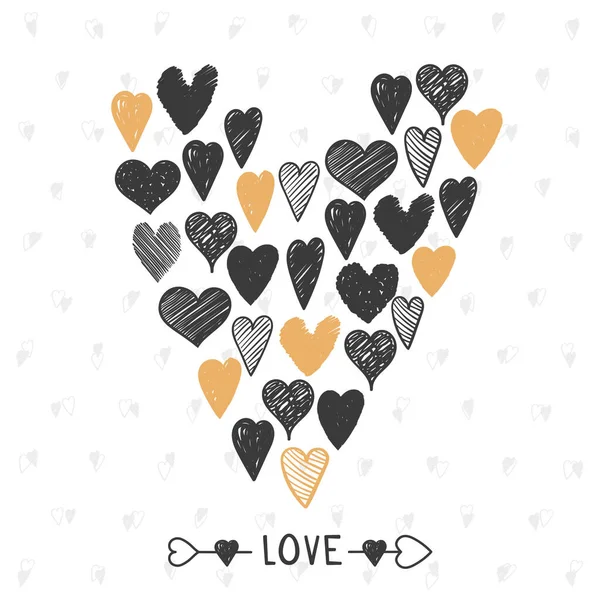 Сердце Сделанное Нарисованных Вручную Сердечек Поздравительная Открытка Валентины Векторная Иллюстрация — стоковый вектор