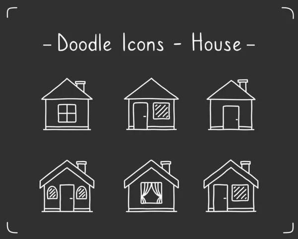 Doodle Casa Iconos Establecidos Sobre Fondo Oscuro Vector Eps10 Ilustración — Vector de stock