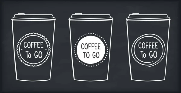 Three Hand Drawn Take Away Coffee Cups Doodle Style Vector — Stock Vector