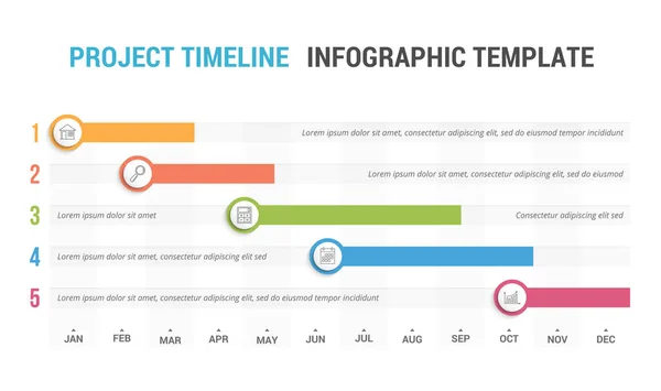 Gantt Chart Project Timeline Five Stages Infographic Template Vector Eps10 — Stock Vector