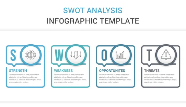 Diagrama Análise Swot Modelo Infográfico Com Quatro Elementos Ilustração Vetorial — Vetor de Stock