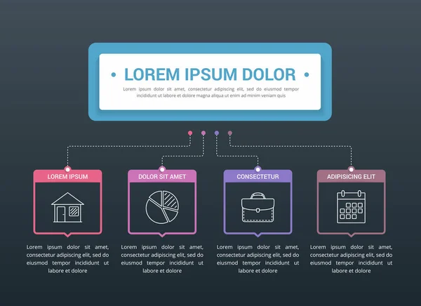 Infografische Template Met Hoofdtitel Stappen Opties Stroomdiagram Met Elementen Workflow — Stockvector
