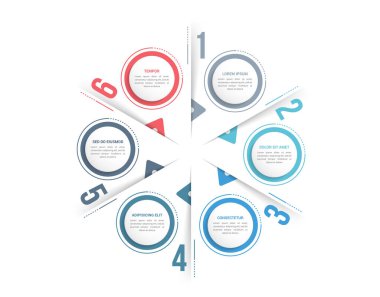 Altı adım veya seçenekli çember diyagramı şablonu, web, iş, sunumlar, vektör eps10 illüstrasyonu için bilgi şablonu