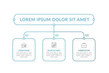 Simgeli ve metinli 3 öge içeren en düşük akış şeması, 3 adım veya seçenekli bilgi şablonu, vektör eps10 illüstrasyon