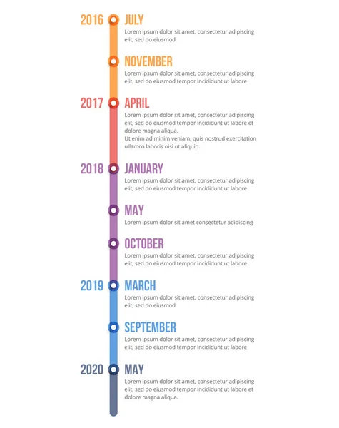 Vertical Timeline Infographics Template Workflow Process Chart Vector Eps10 Illustration — Stock Vector
