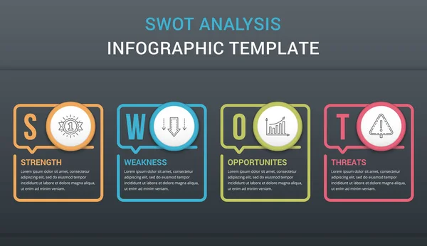 Diagrama Análise Swot Modelo Infográfico Com Quatro Elementos Ilustração Vetorial — Vetor de Stock