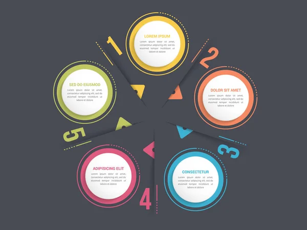 Circle Diagram Template Five Steps Options Infographic Template Web Business —  Vetores de Stock