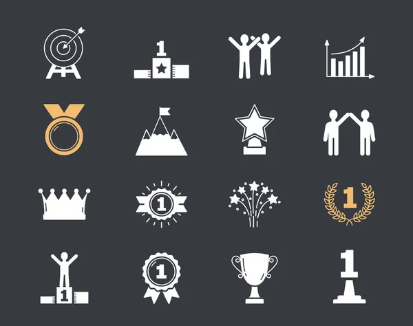 Success Icons Dark Background First Place Leader Champion Icons Vector — Stock Vector