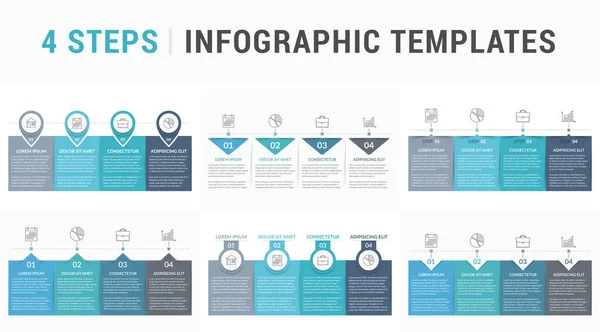 Set Von Sechs Infografik Vorlagen Mit Schritten Oder Optionen Workflow — Stockvektor