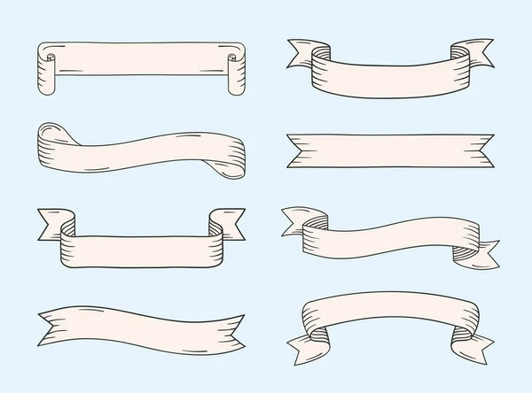 Set Vintage Handdrawn Ribbon Banners Blue Background Vector Eps10 Illustration — Stock Vector