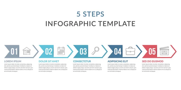 Infographic Template Five Steps Process Chart Vector Eps10 Illustration — 图库矢量图片