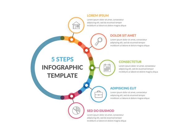 Diagrammvorlage Mit Fünf Schritten Oder Optionen Workflow Prozessdiagramm Infografik Vorlage — Stockvektor