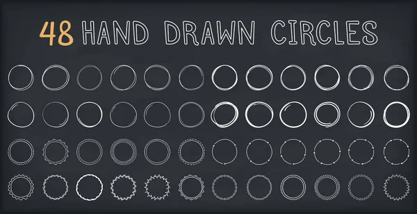 Handgezeichnete Kreise Auf Dunklem Hintergrund Runde Formen Und Objekte Doodle — Stockvektor