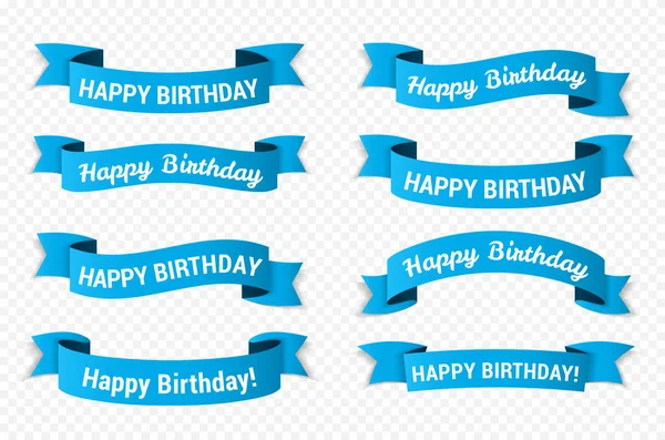 8个蓝色横幅 上面印有 生日快乐 的祝贺词 向量Ep10图解 — 图库矢量图片