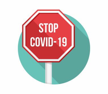 Covid-19 işaretini, düz tasarımı, vektör eps10 illüstrasyonunu durdur