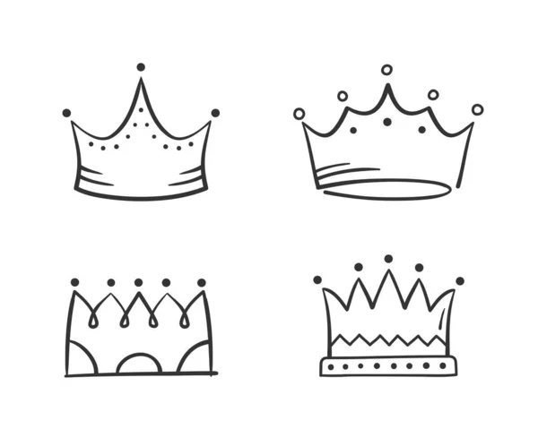 Coroas Doodle Desenhadas Mão Quatro Coroas Rei Rainha Ilustração Vetorial — Vetor de Stock