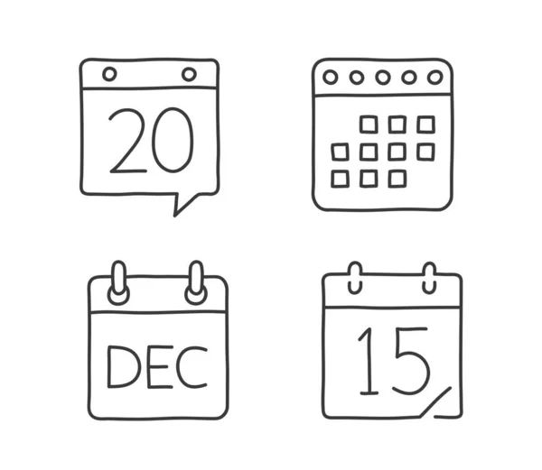 Four Calendar Doodle Line Icons Vector Eps10 Illustration — Stock Vector