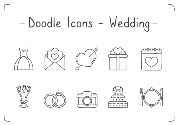 Handdrawn Doodle Wedding Icons Vector Eps10 Illustration — Stock Vector
