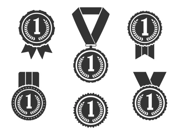 Sada Šesti Různých Medailí Siluet Vektorových Eps10 Ilustrací — Stockový vektor