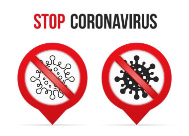 Simge, vektör eps10 illüstrasyonlu Coronavirus işaretlerini durdur