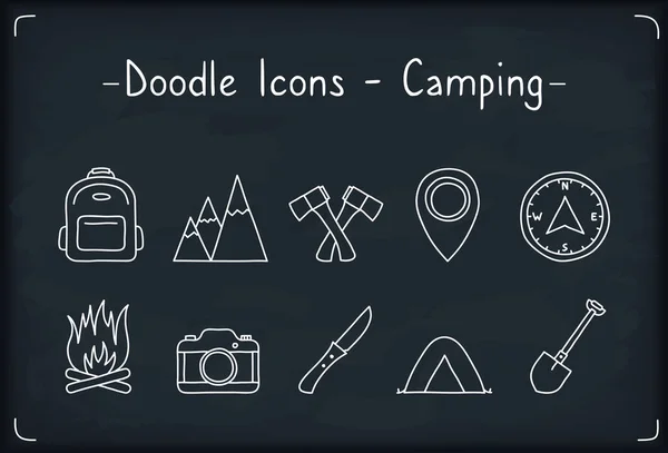 Camping Doodle Line Icons Set Vektor Eps10 Illustration — Stockvektor