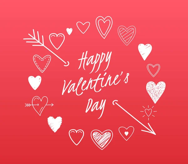 Ручное Рисование Сердец Расположенных Кругу Текстом Днем Святого Валентина Векторными — стоковый вектор
