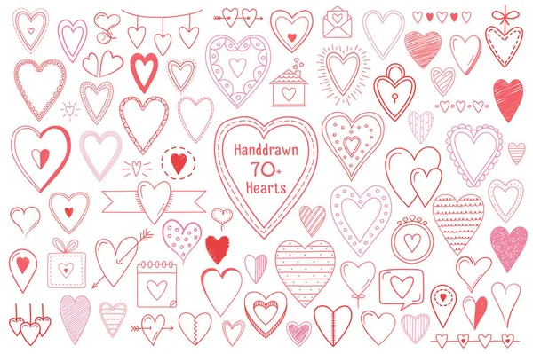 情人节设计 邀请函 矢量书信等用的一套70多个手绘涂鸦心形物品 — 图库矢量图片