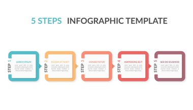 Metin, iş akışı, işlem şeması, adımlar veya seçenekler için beş elementi ve yeri olan bilgi şablonu, eps10 illüstrasyon vektörü
