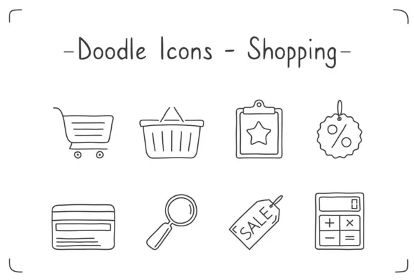 Handgezeichnetes Doodle Shopping Icons Set Vektor Eps10 Illustration — Stockvektor