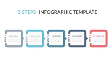 Metin, iş akışı, işlem şeması, adımlar veya seçenekler için beş elementi ve yeri olan bilgi şablonu, eps10 illüstrasyon vektörü