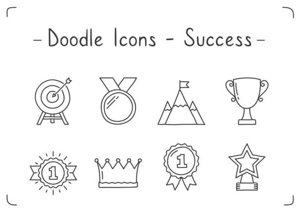Success Icons Set Handdrawn Doodle Style Vector Eps10 Illustration — Stock Vector