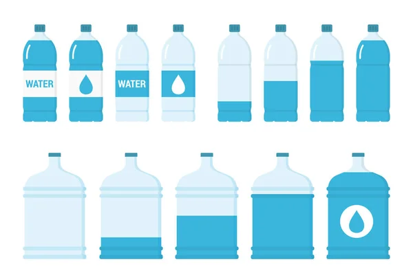 Plastikowe Butelki Wodą Małe Duże Butelki Płaski Styl Wektor Eps10 — Wektor stockowy