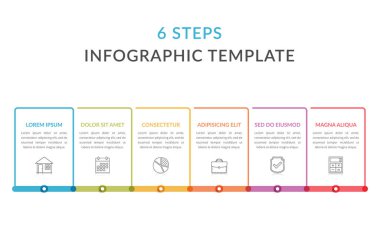 Altı unsurlu bilgi şablonu, iş akışı, işlem şeması, adımlar veya seçenekler, vektör eps10 illüstrasyon