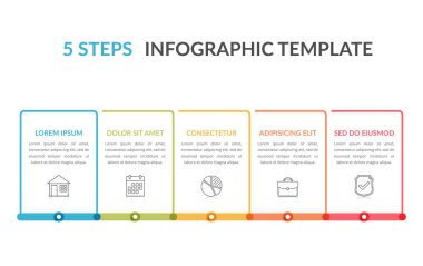 Beş unsurlu bilgi şablonu, iş akışı, işlem şeması, adımlar veya seçenekler, vektör eps10 illüstrasyon