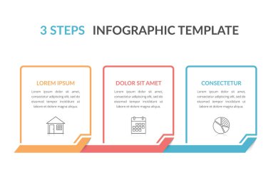 Üç unsurlu bilgi şablonu, iş akışı, işlem şeması, adımlar veya seçenekler, vektör eps10 illüstrasyon