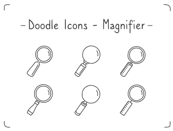 Conjunto Iconos Doodle Lupa Vector Eps10 Ilustración — Vector de stock